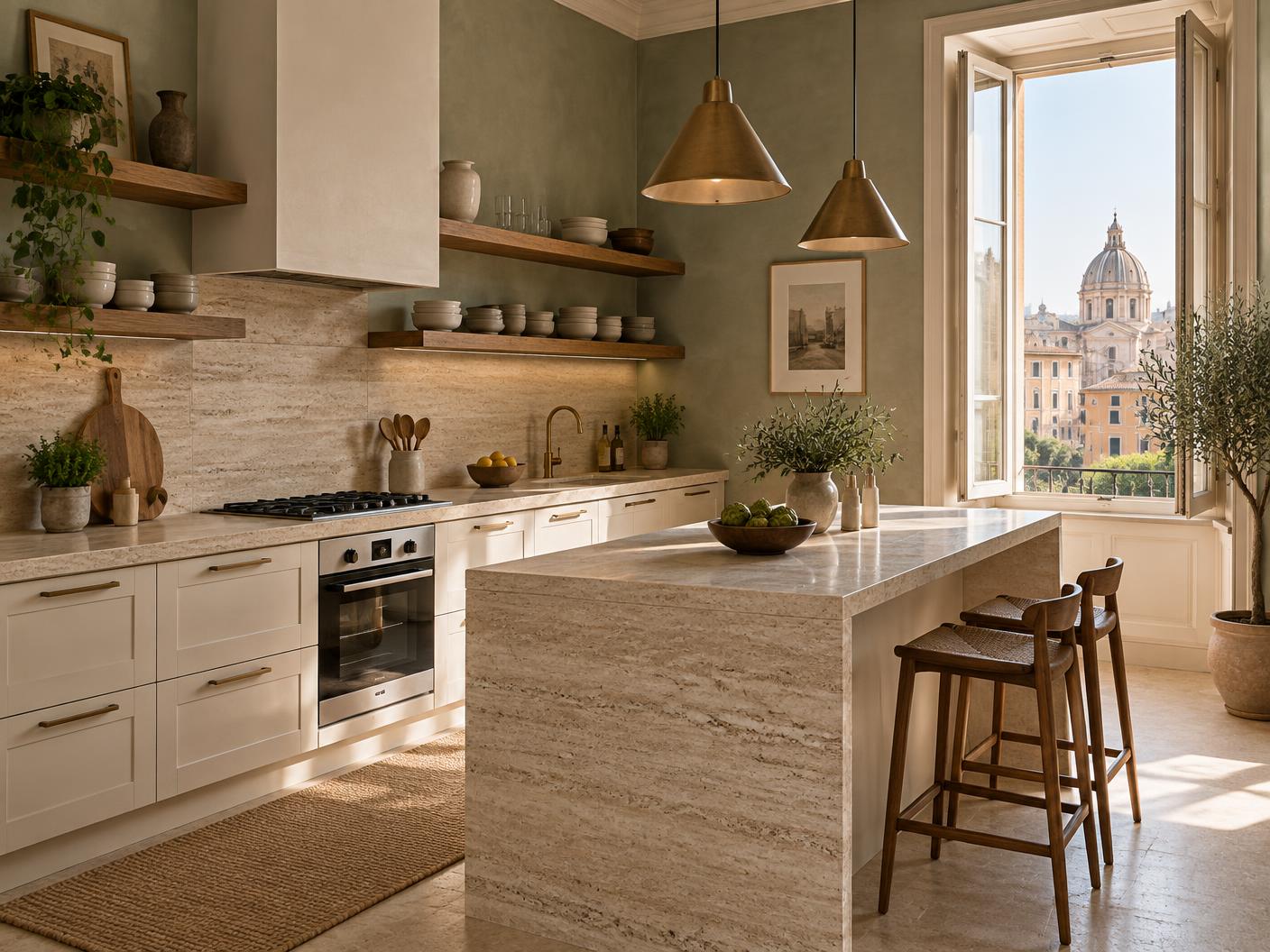 Cucina calda naturale con dettagli in pietra - concept illustrativo